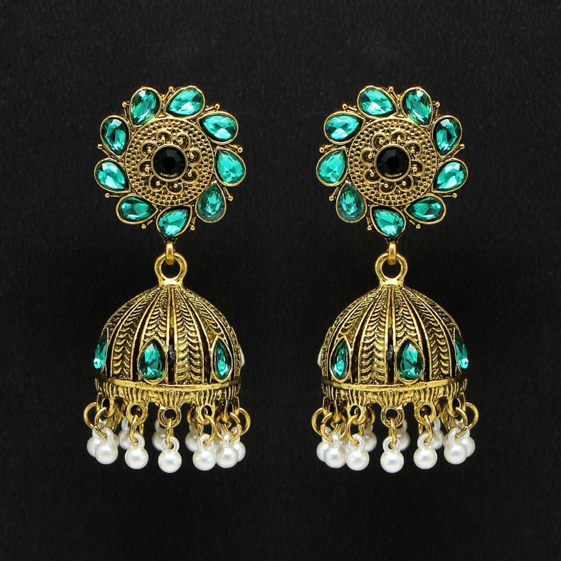 Teal Gram Color Oxidised Earrings