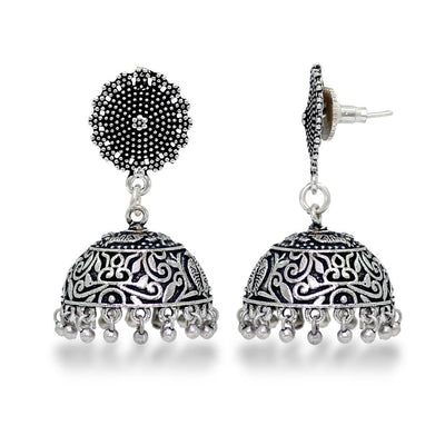 Oxidised Silver Plated Handmade Jhumka Earrings