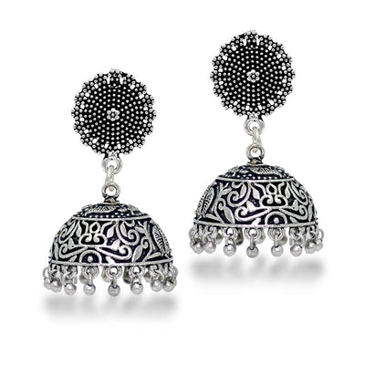 Oxidised Silver Plated Handmade Jhumka Earrings